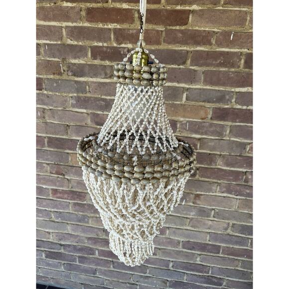 Vintage 70s Sea Shell Art Work Large Lamp Hanging Suspension Fixture 22" x 11" - Picture 2 of 5